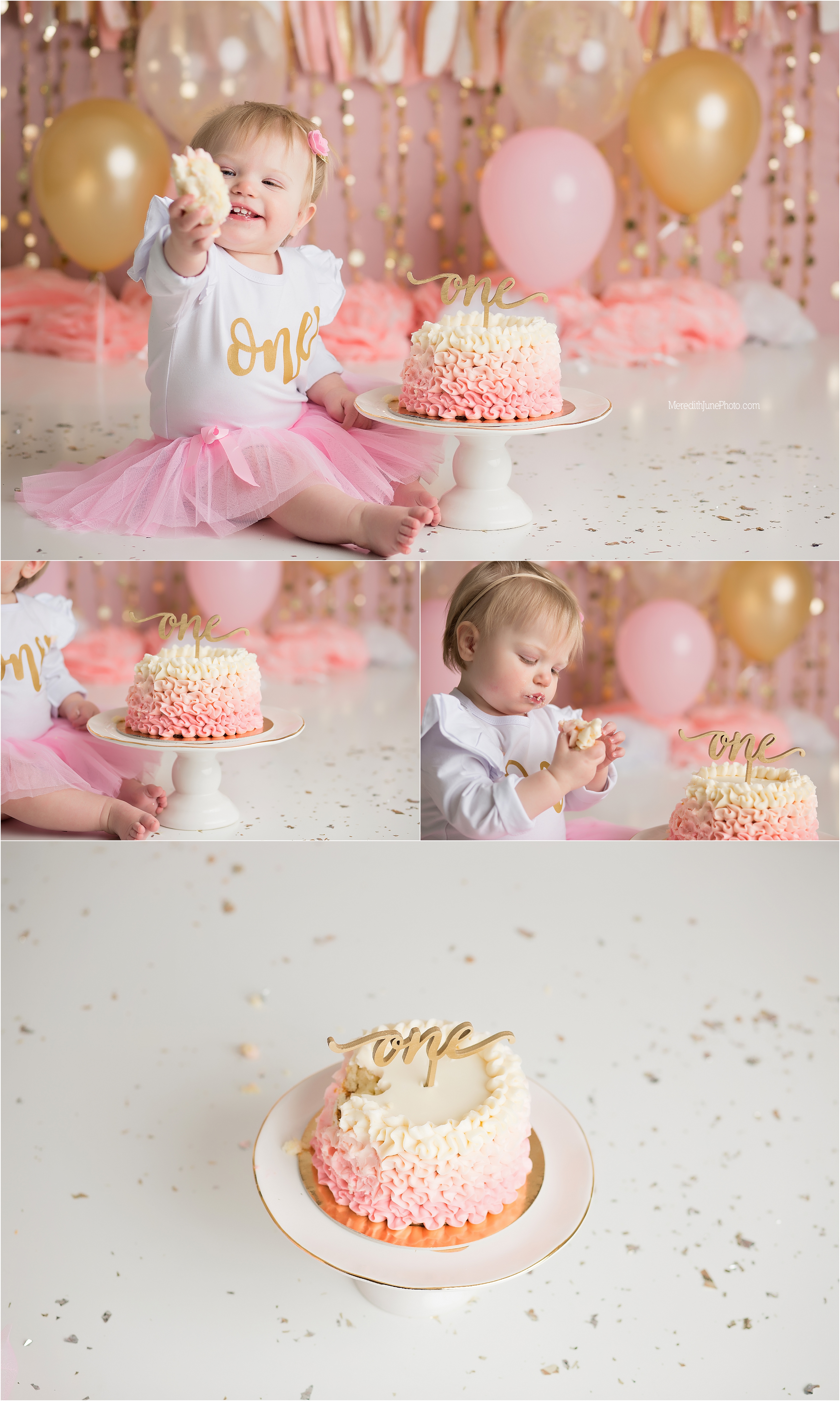 baby girl pink and gold cake smash 