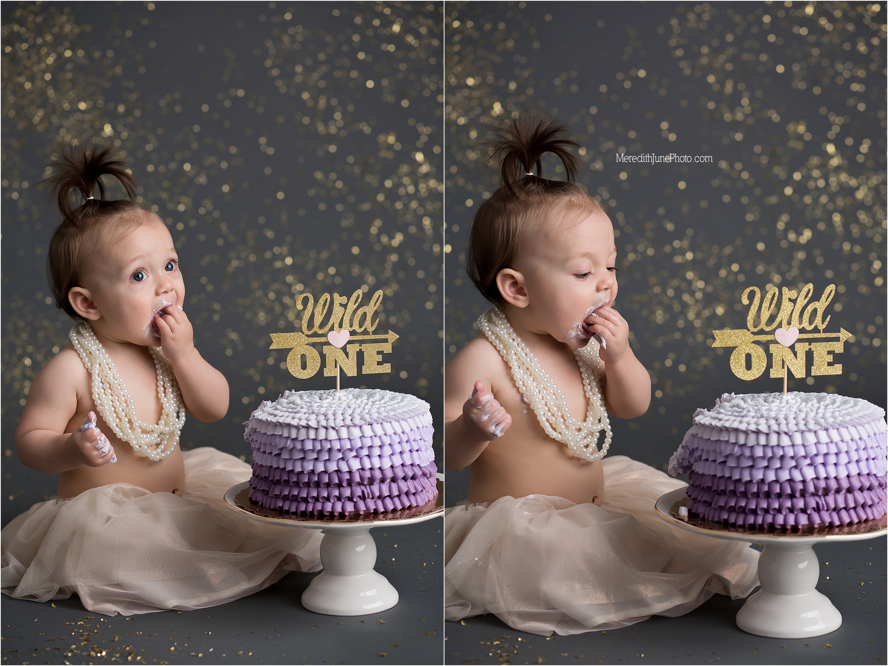 Purple and gold cake smash for baby girl 