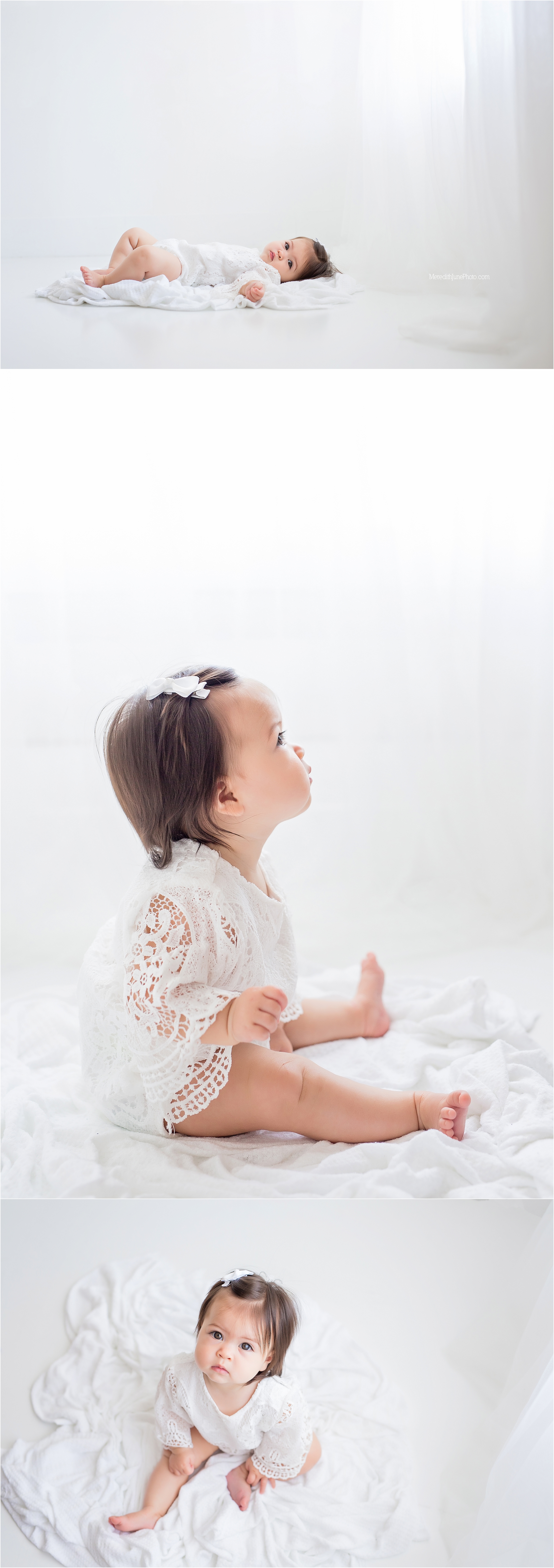 Adorable all white six month session for baby girl 