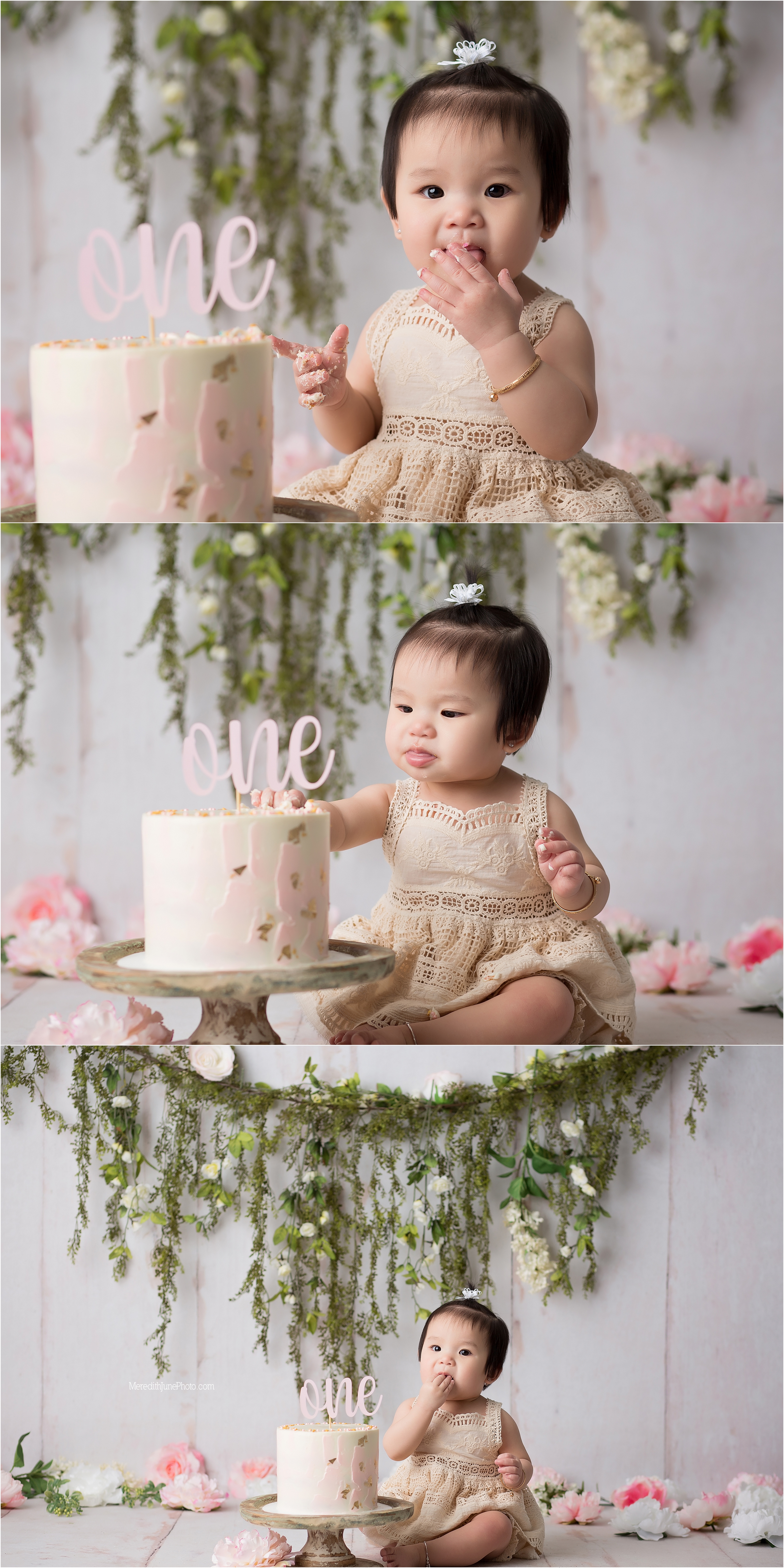 First birthday cake smash session for baby girl