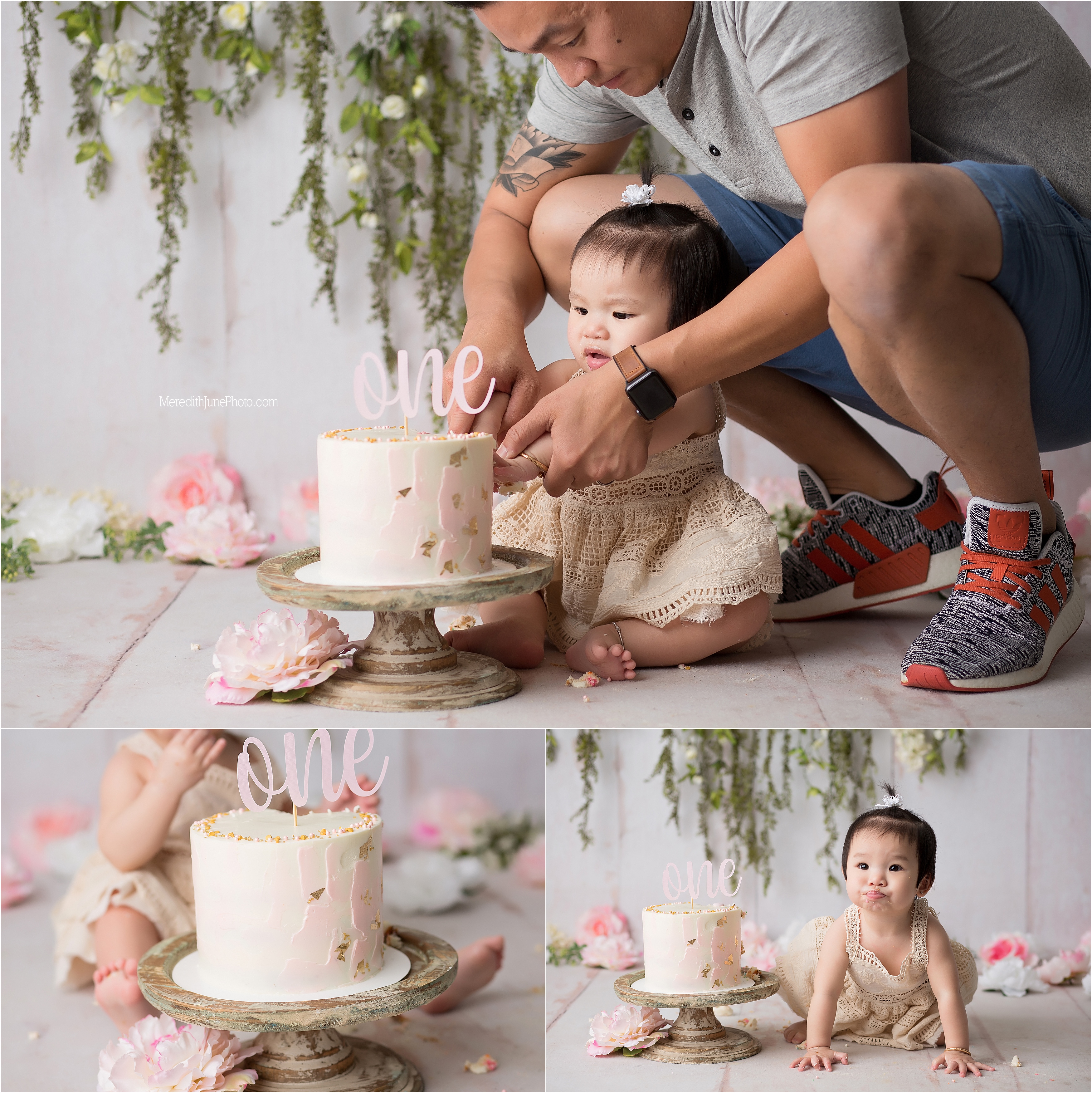 Shy baby girl during cake smash 