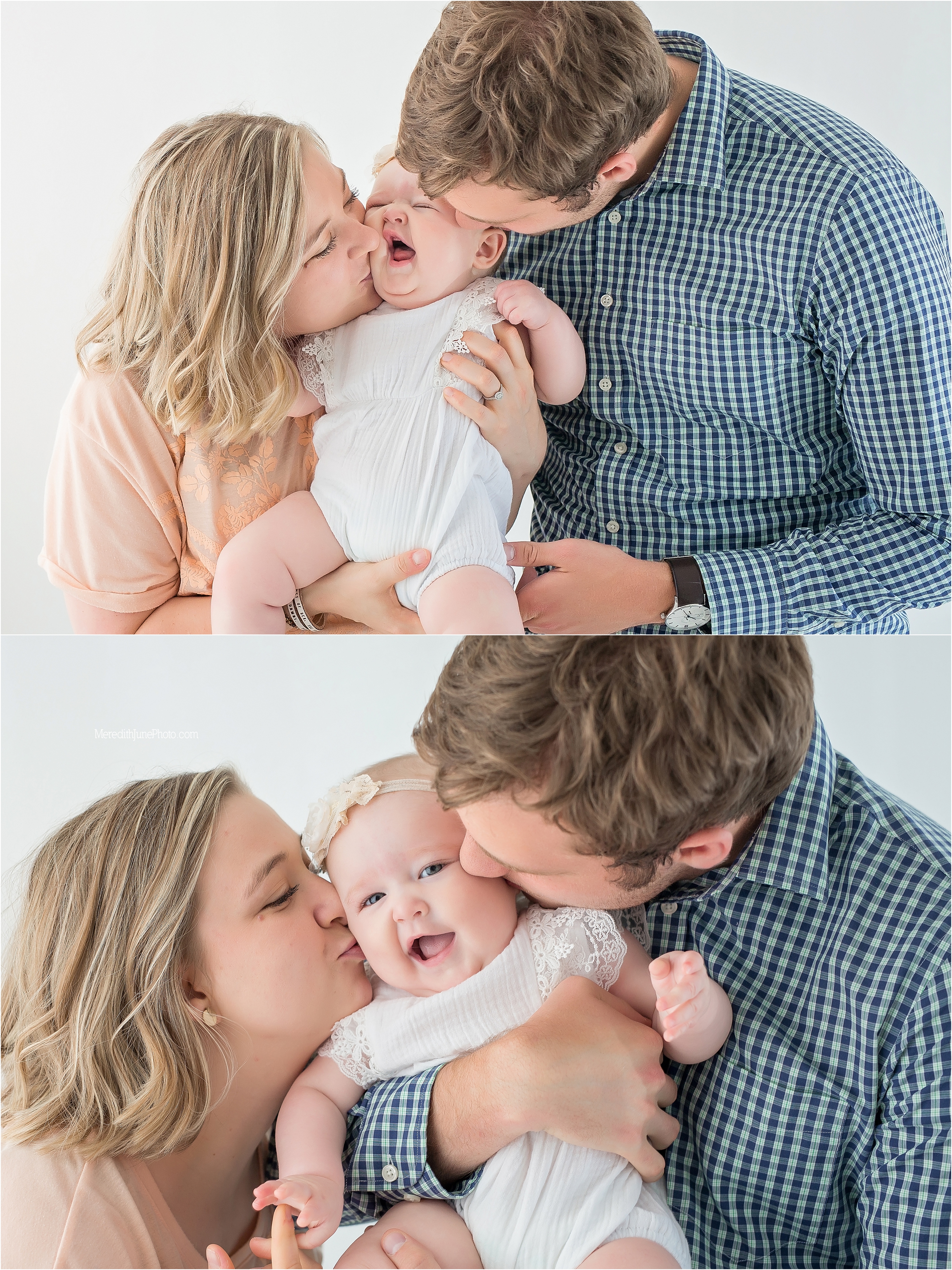 adorable baby girl with parents during 6 month session