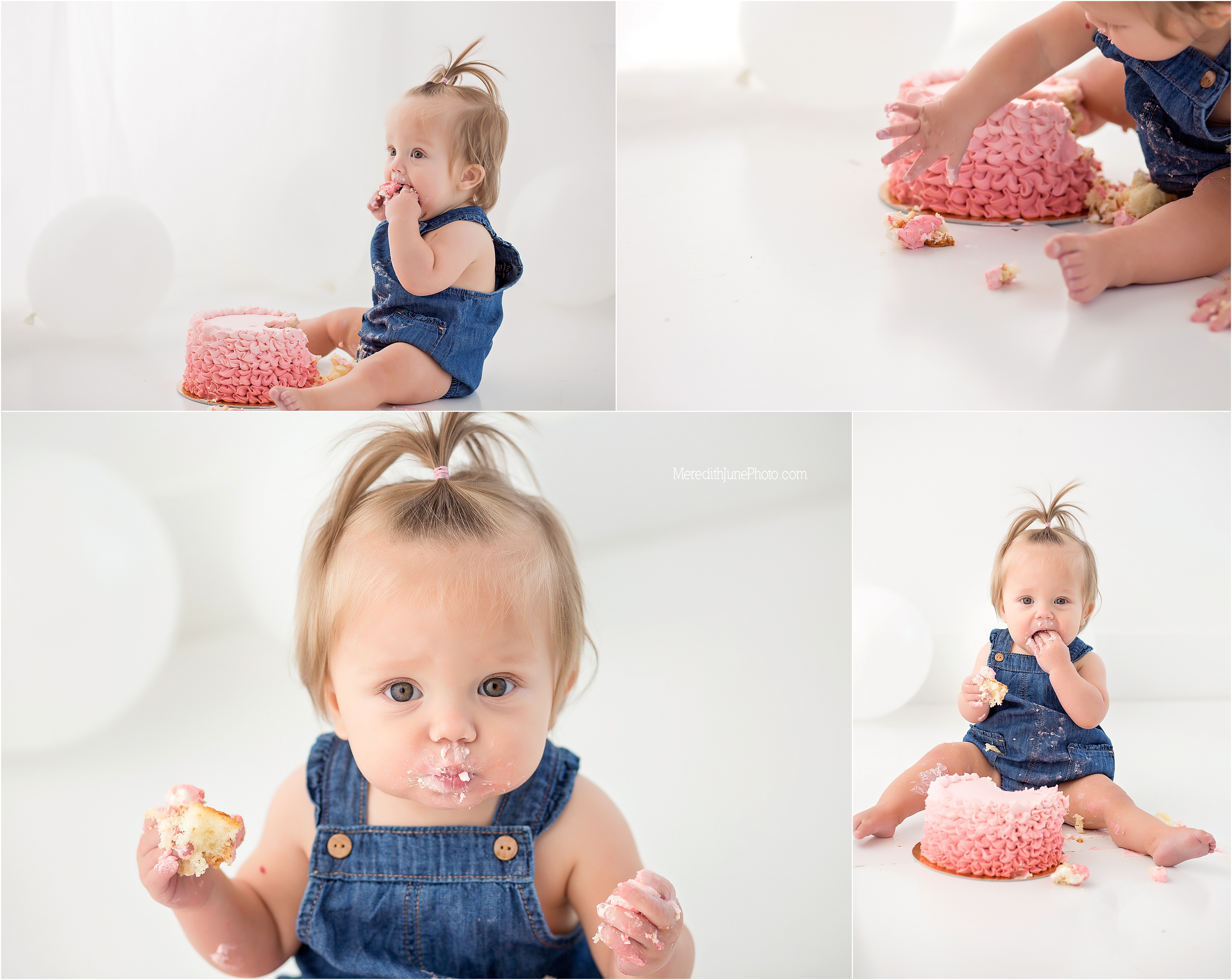All white cake smash photo session at Meredith June Photography