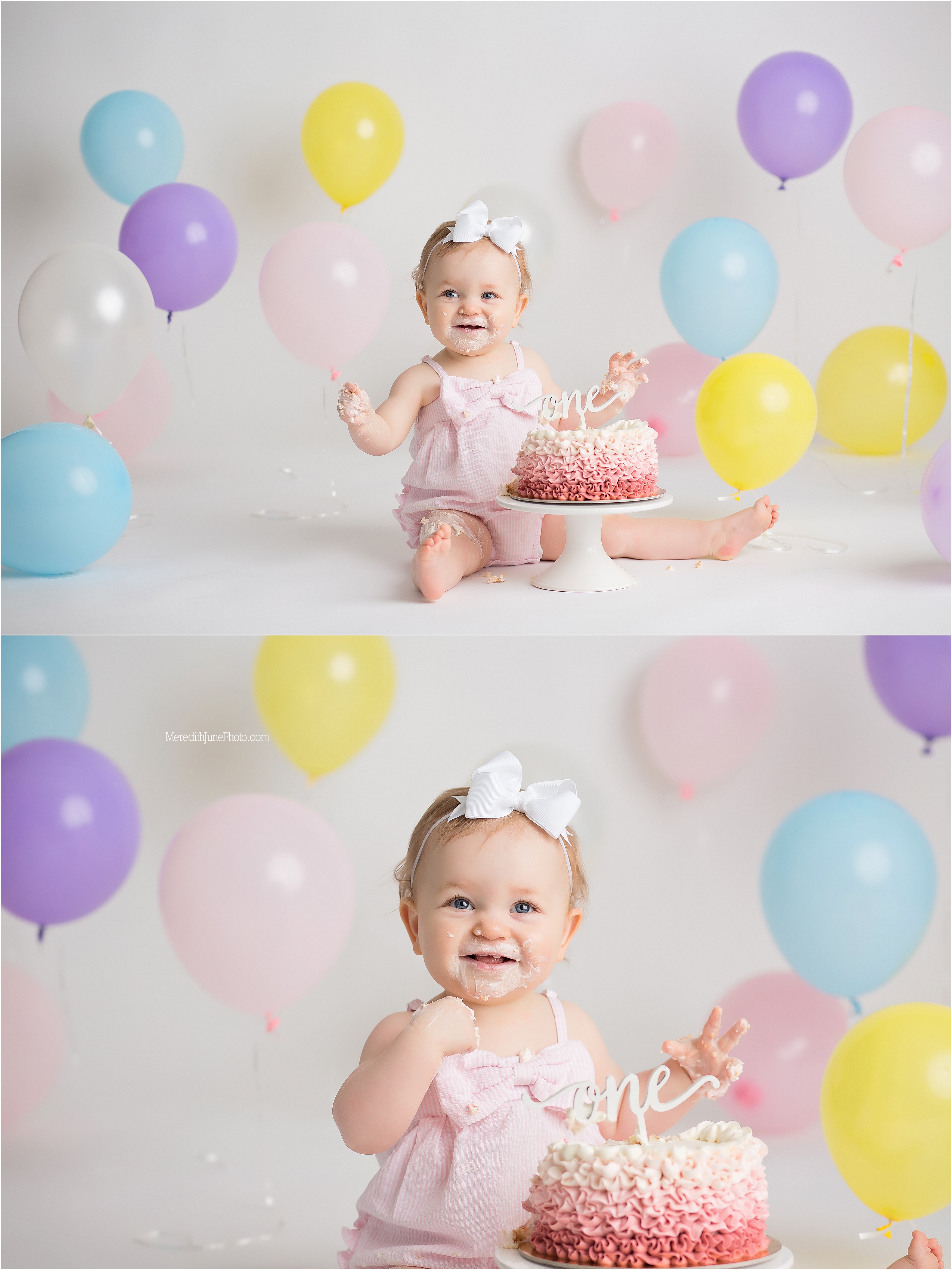 Baby girl cake smash session at Meredith June Photography 