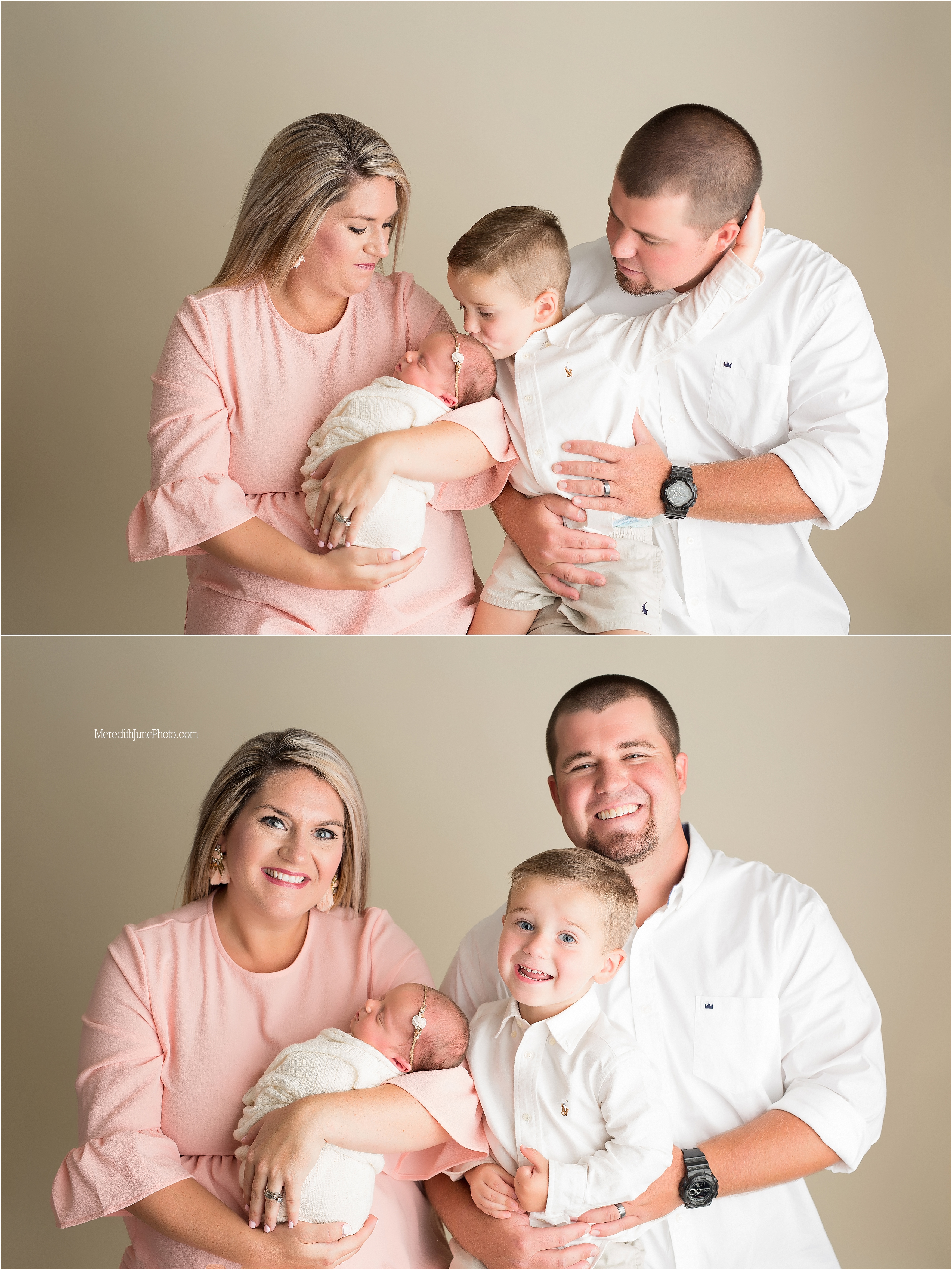 Baby girl with family during newborn session at Meredith June Photography 