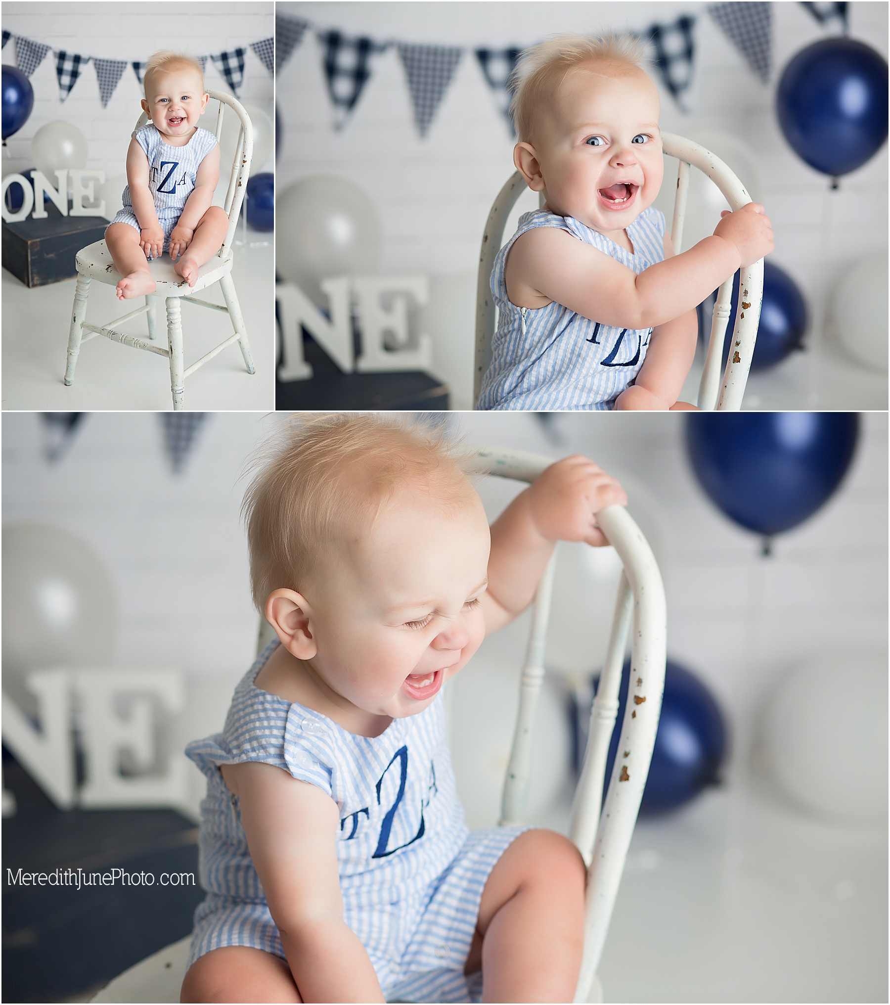 blue and white cake smash for baby boy theo