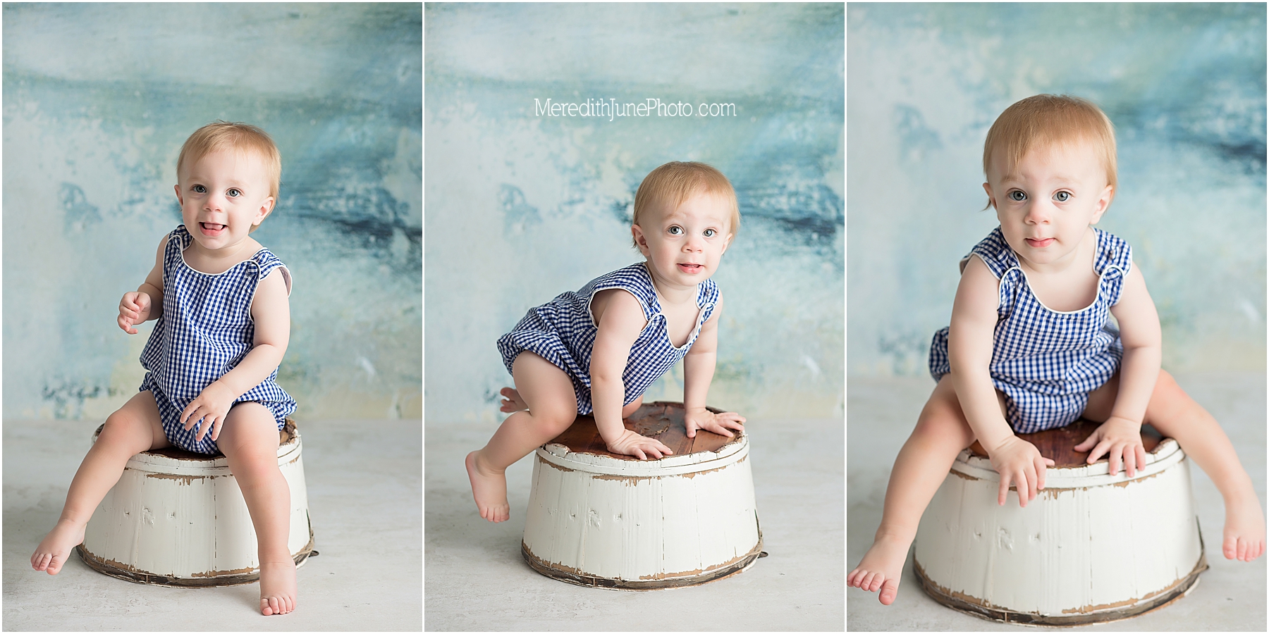 Blue and white first year session for baby boy