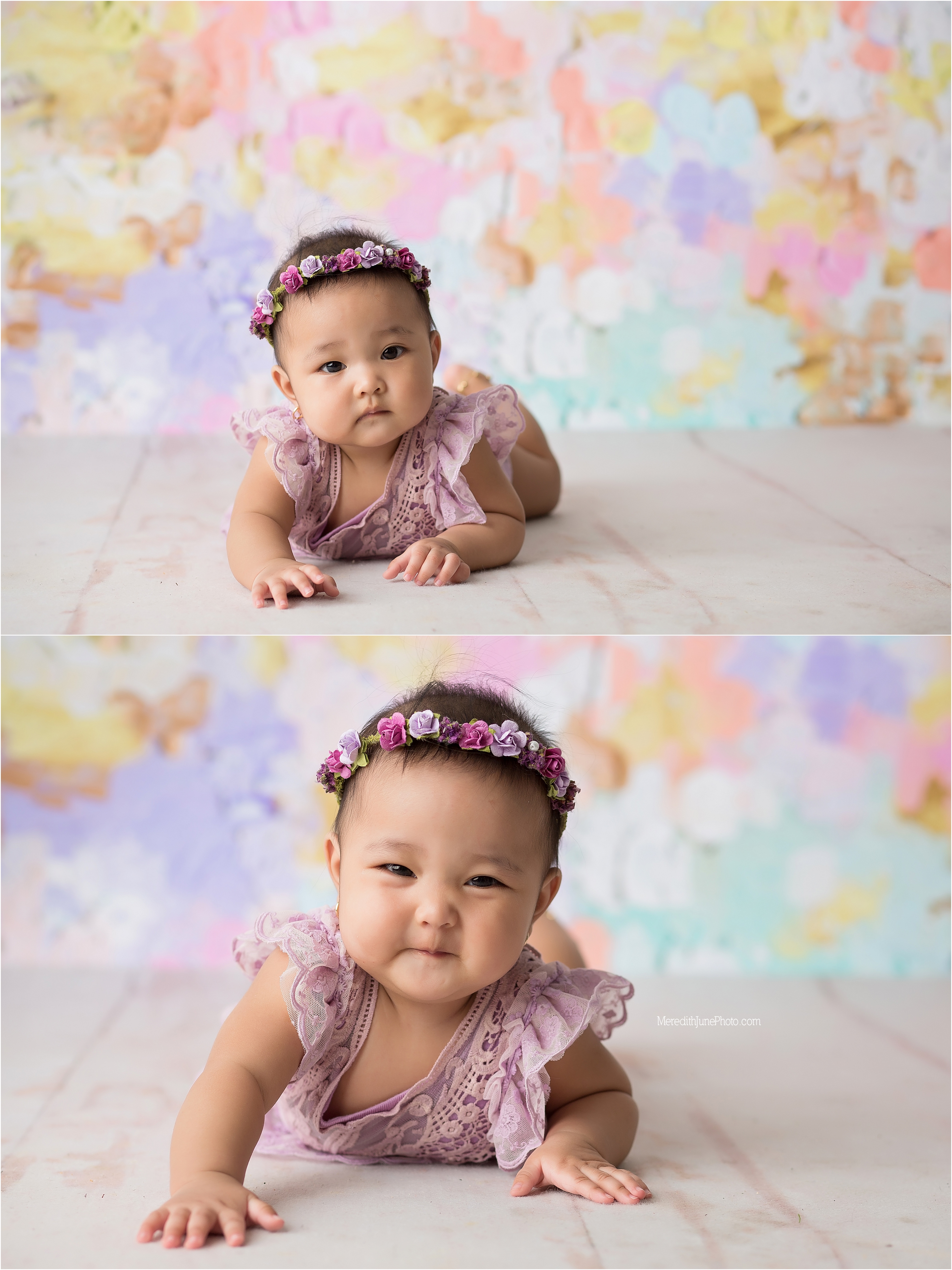 colorful six month photo session for baby girl