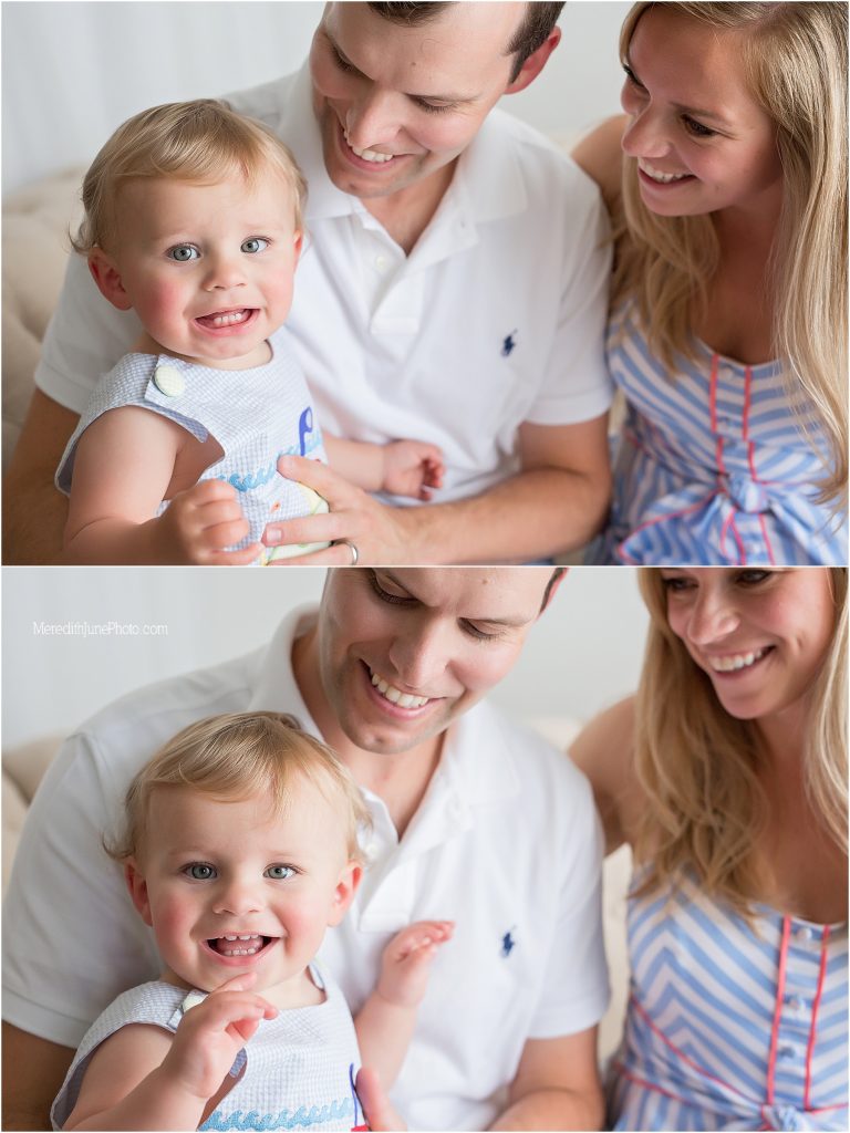 baby boy with parents during one year session