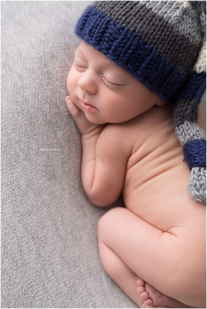 gray and blue newborn session for baby boy