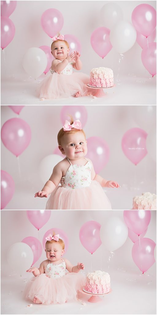 One year old cake smash portraits for baby girl