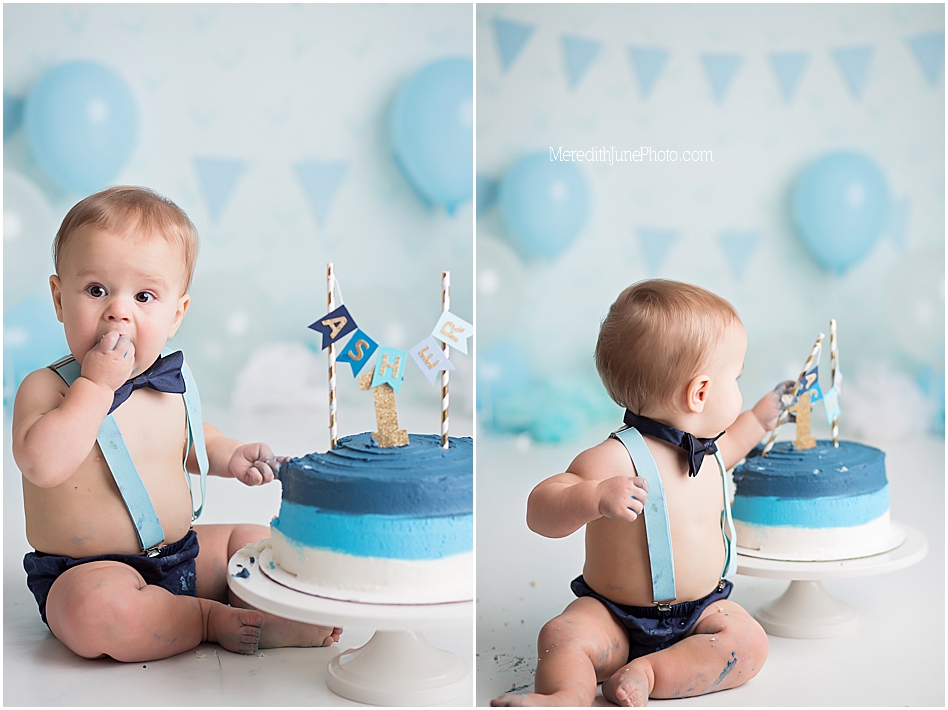 Blue cake smash theme for baby boy Asher 