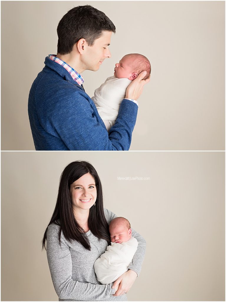 newborn baby boy with parents at Meredith June Photography 