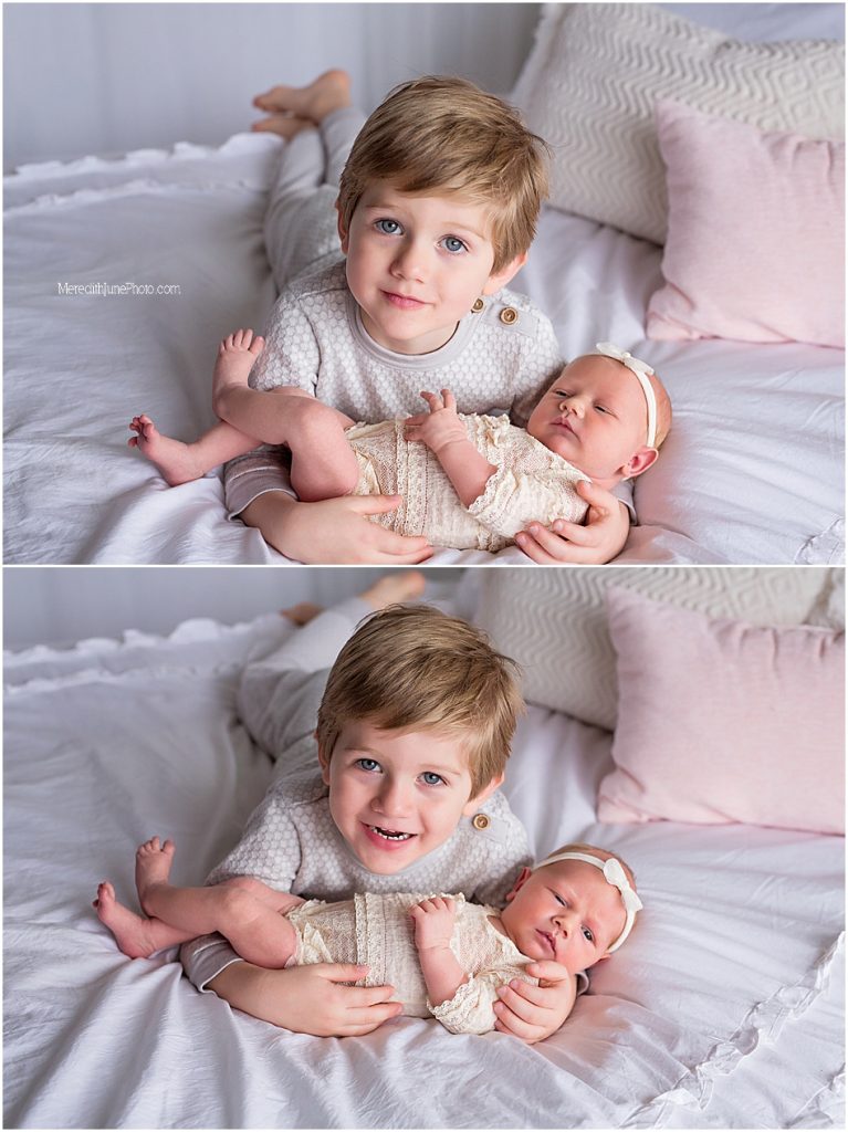 Newborn baby girl with big brother posed ideas by MJP
