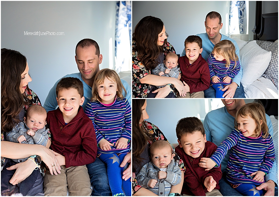 Indoor lifestyle family pictures with newborn baby boy 