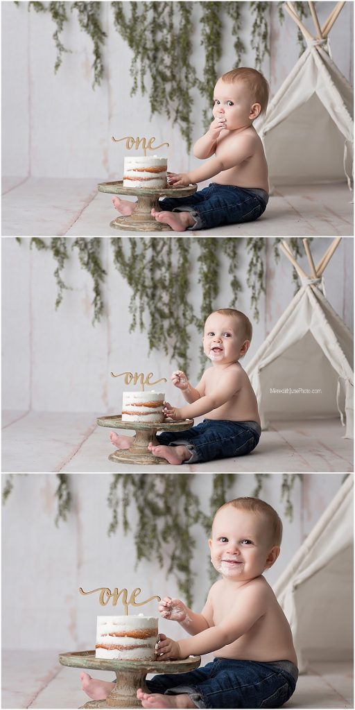 First birthday photos for baby boy at Meredith June Photography in Charlotte NC