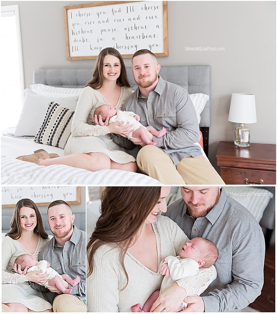 Newborn with family poses for lifestyle session by MJP