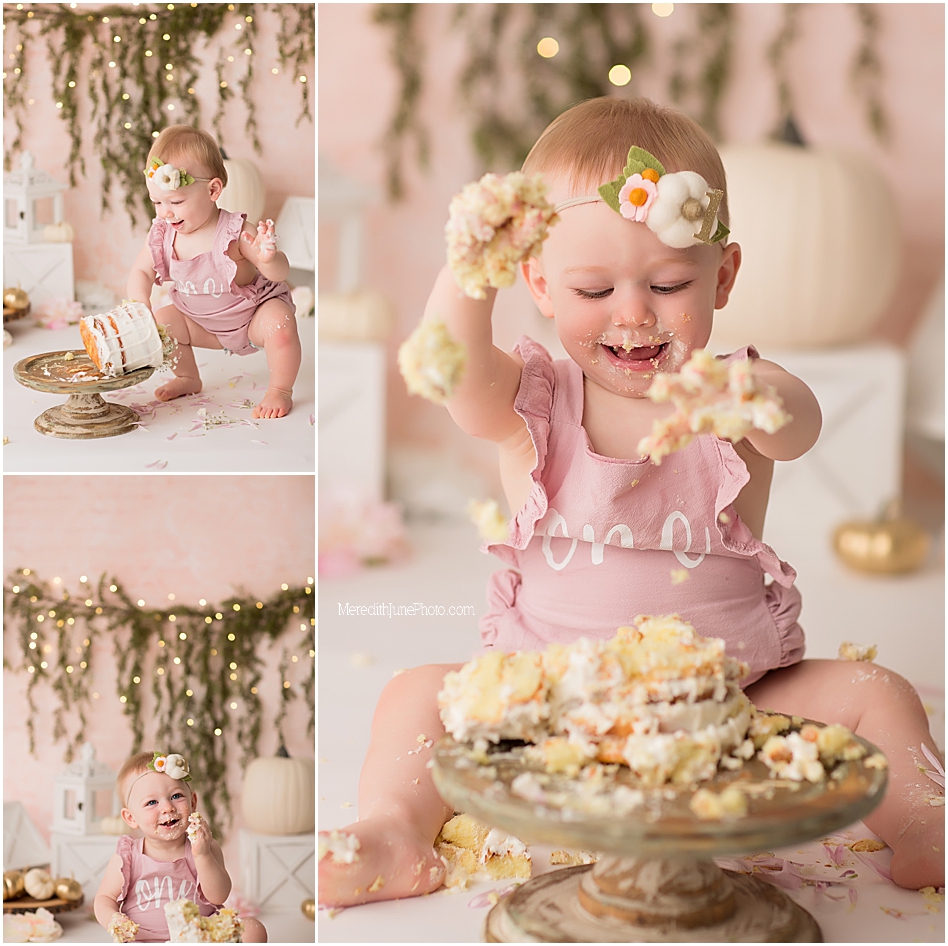 cake smash photos for baby girl by MJP in Charlotte NC