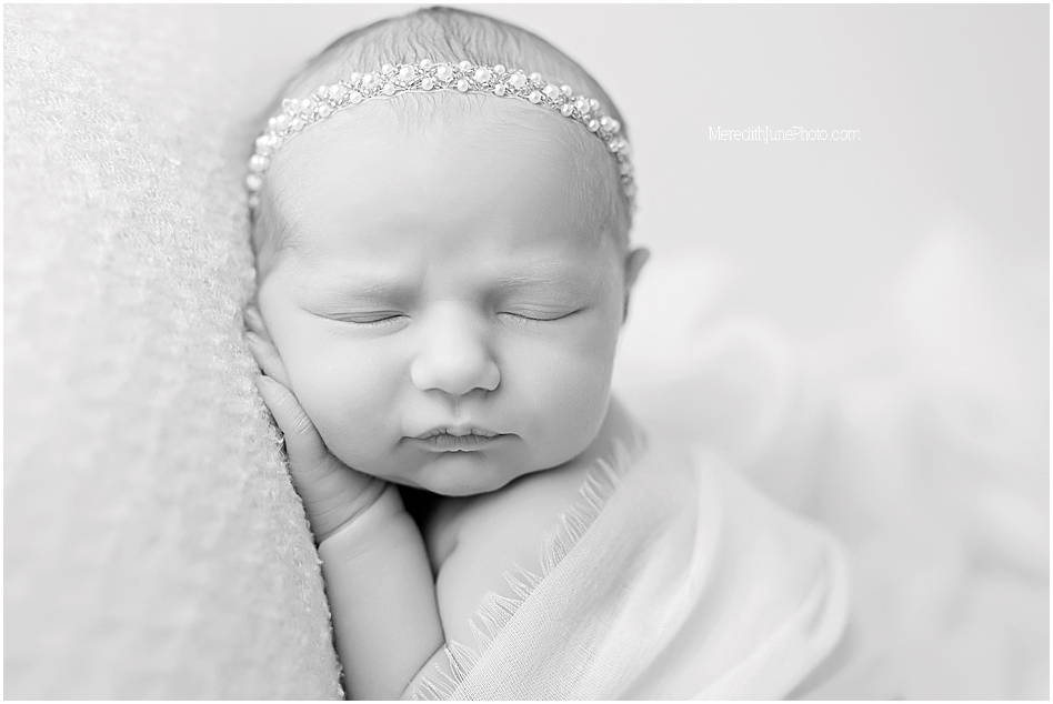 Black and white newborn baby girl photos by Charlotte NC photographer 