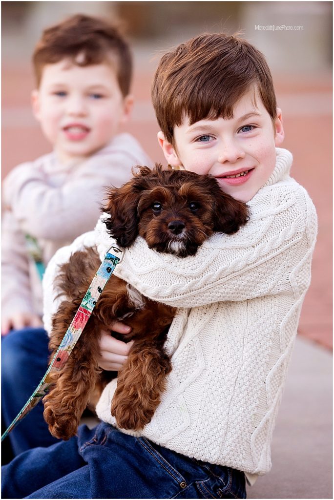 Outdoor family photos with dog by MJP in Uptown Charlotte