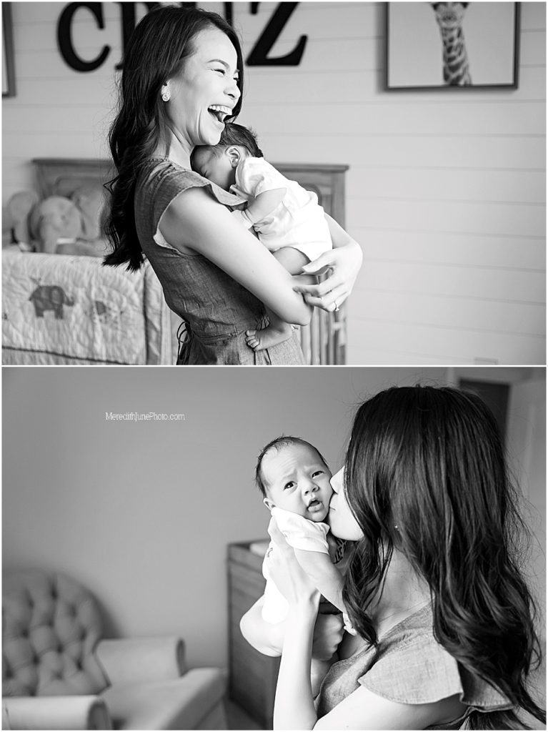 newborn and mom in nursery photo ideas by Meredith June Photography in Charlotte area