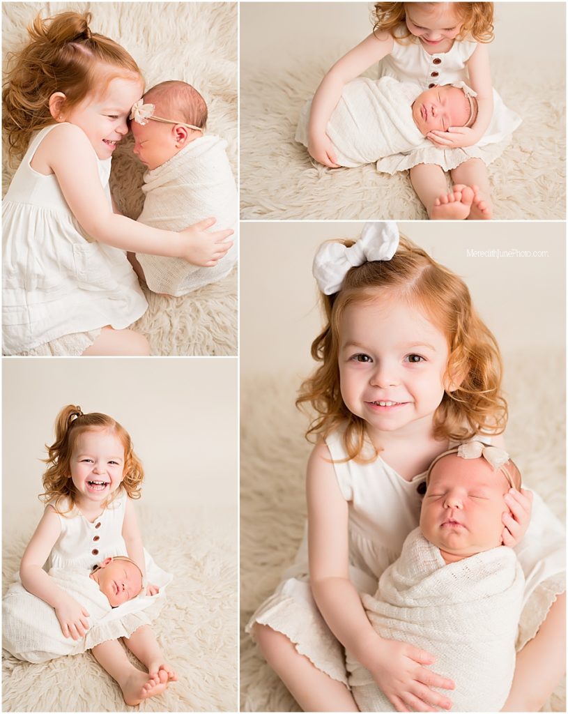 sibling and newborn posing by MJP in Charlotte NC