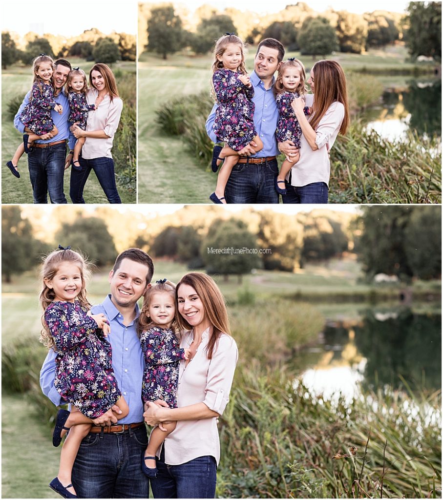 Outdoor pictures for family of four in Ballantyne NC