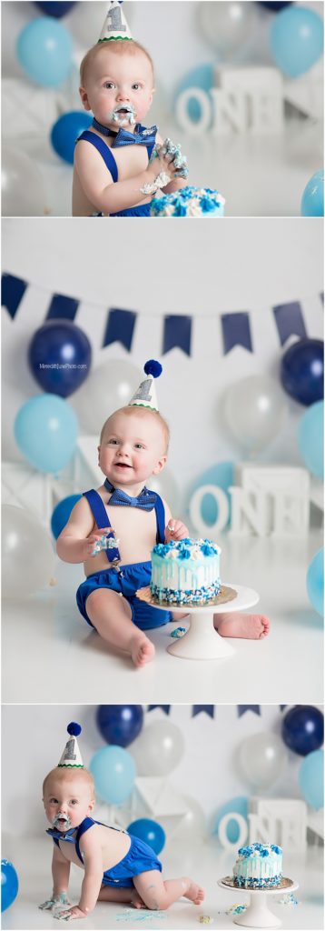 Blue and white cake smash picture ideas 
