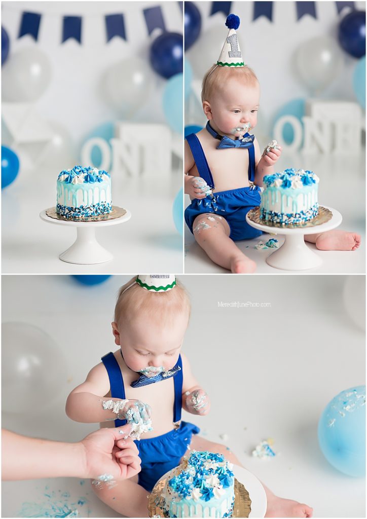 cake smash photo session for baby boy in Charlotte NC