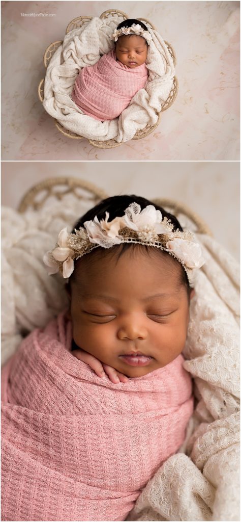 Newborn baby girl photo shoot at Meredith June Photography in Charlotte NC