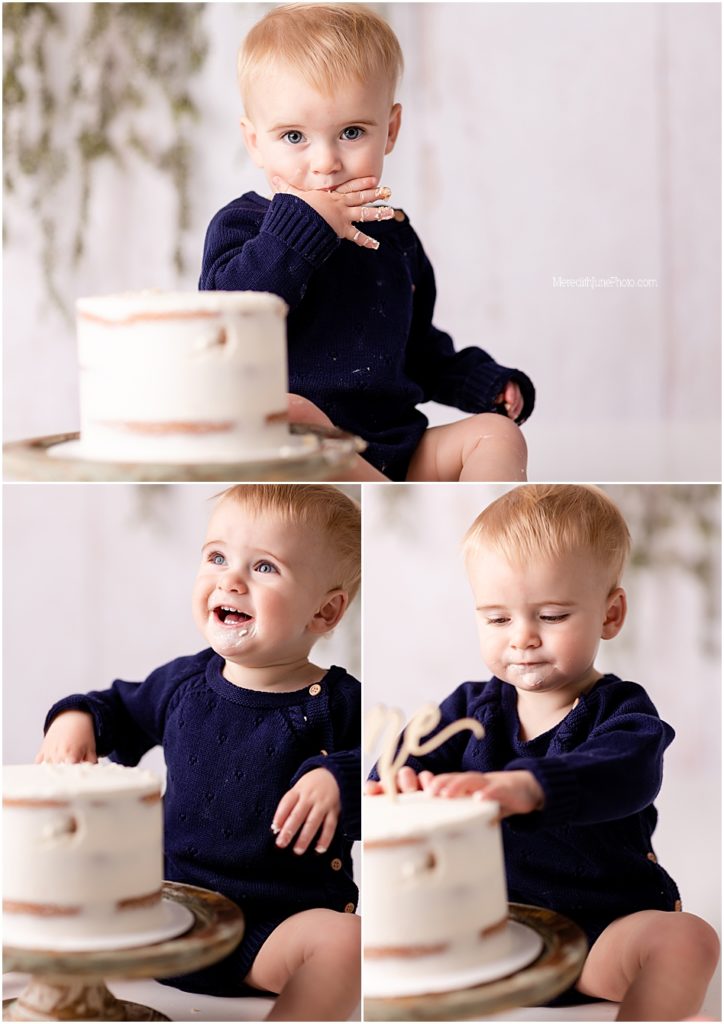 bright and airy cake smash photo shoot by MJP in Charlotte NC