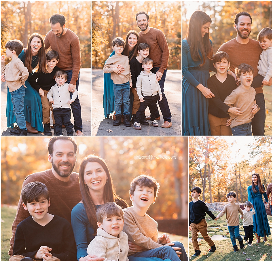 outdoor fall photo shoot with The Hill Family in Charlotte NC