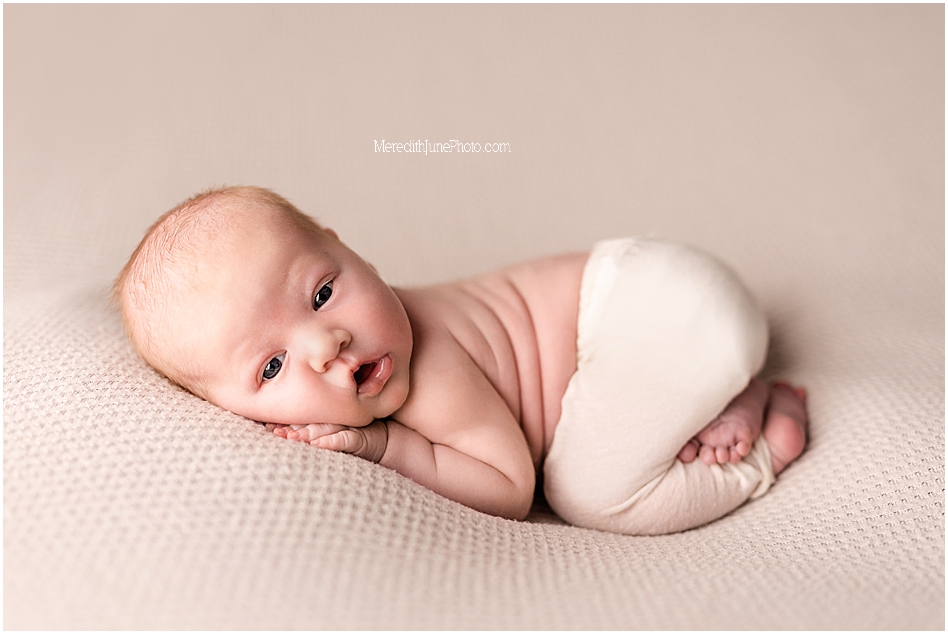 Neutral newborn photo shoot for baby boy