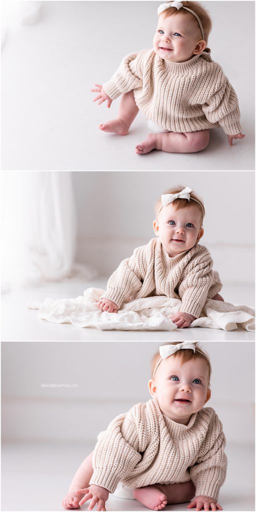 6 month milestone photo shoot for baby girl at meredith june photography 