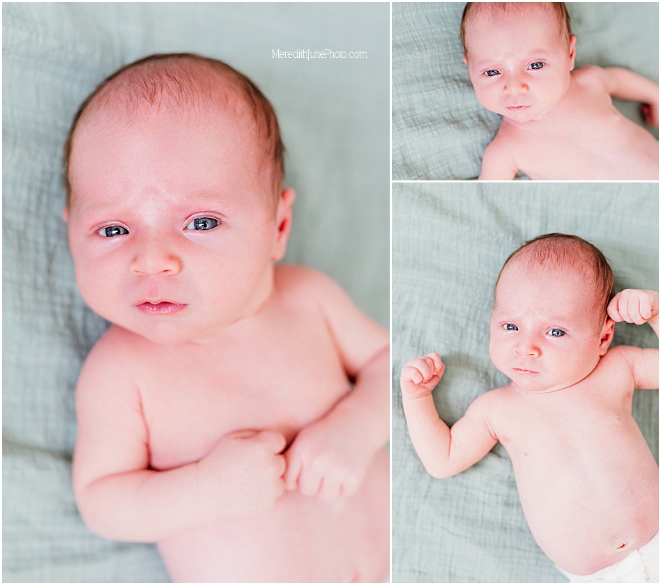 newborn baby boy on sage green photo ideas by Meredith June Photography 