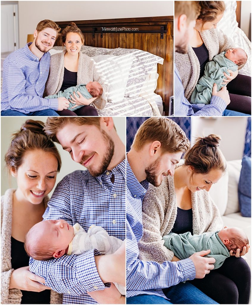 newborn baby boy with parents posing ideas by MJP in Charlotte area 