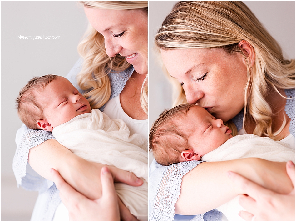 newborn baby boy posing with mom at meredith june photography in charlotte nc