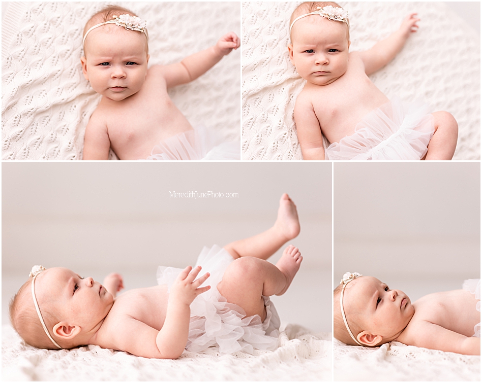 4 month milestone pictures for baby girl at meredith june photography in charlotte nc 