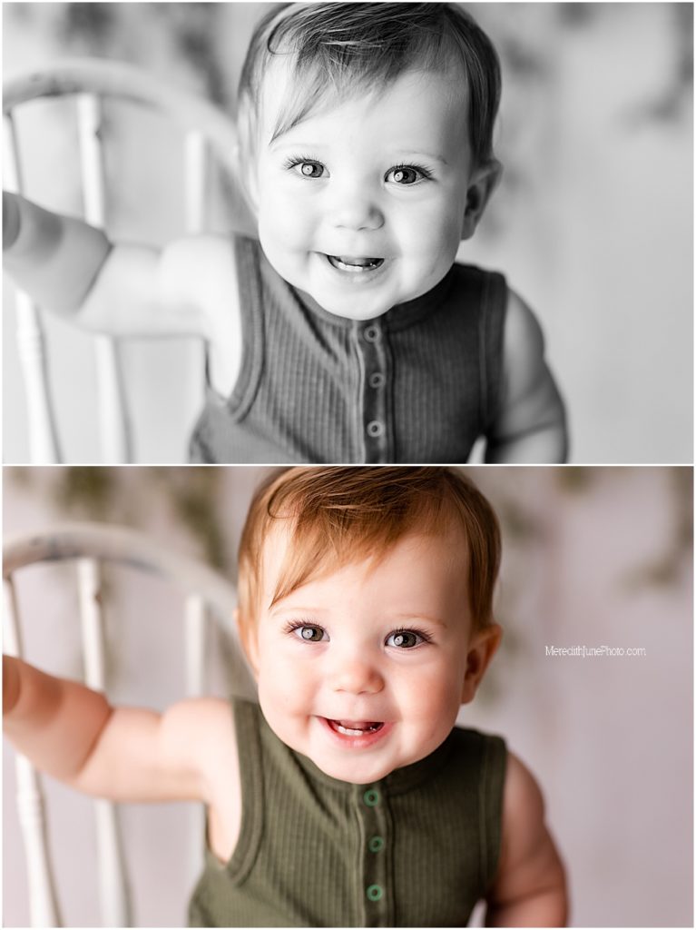 one year milestone photo session for baby boy 