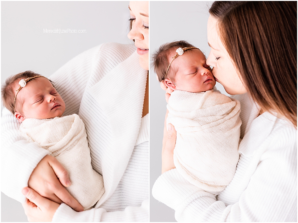 newborn baby girl with mom at meredith june photography 