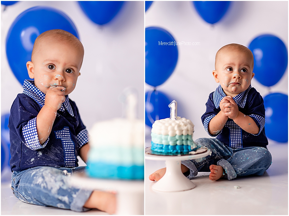 cake smash pictures for baby boy by meredith june photography in charlotte nc